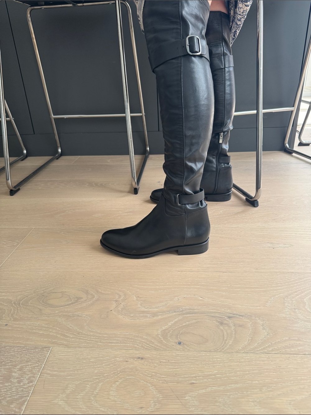 Black Over-the-Knee Buckle Leather Boots